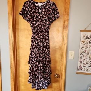 Emerald Sundae Black and Pink Floral High Low Dress